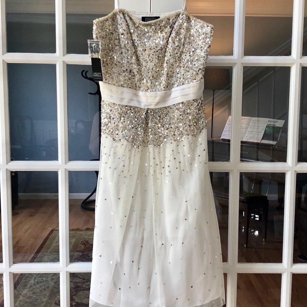 Adrianna Papell Gold Sequined Dress